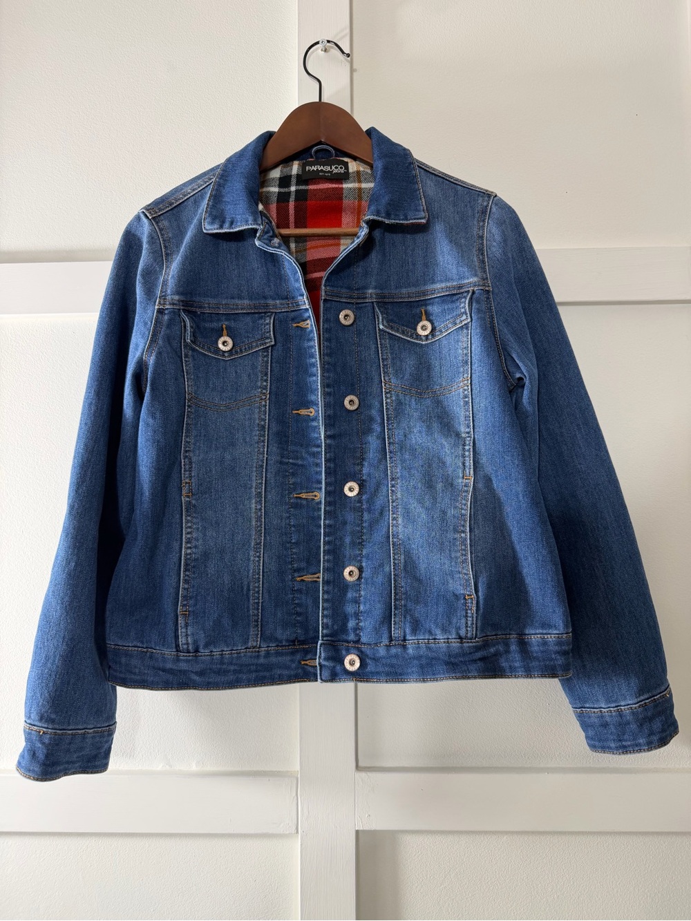 Parasuco Blue Denim Jacket with Plaid Lining - Size S